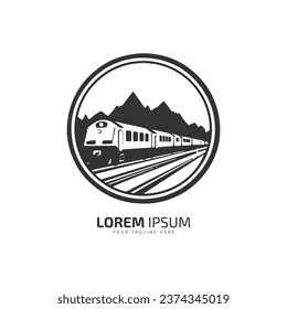 Minimal and abstract logo of train icon tram vector metro silhouette isolated design mountain train