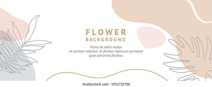 Minimal abstrakter, moderner Hintergrund mit tropischen Blättern im Linienstil. Trendy Vektorgrafik. Gut geeignet für Deckung, Einladung, Banner, Poster, Flyer, Hochzeitshintergründe, Wallpaper in sozialen Medien