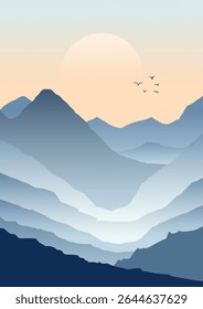 Minimal Abstract mountain landscape background against a sunset sky