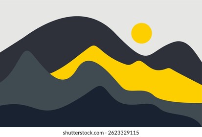 Minimal abstract mountain with sun landscape background design 