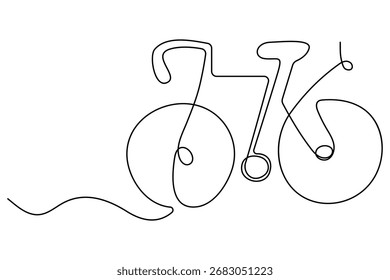 Minimal abstract one line illustration of a bicycle in smooth contour design for cycling concept

