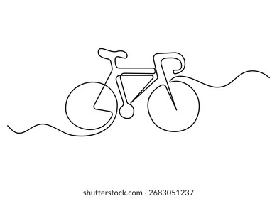 Minimal abstract one line illustration of a bicycle in smooth contour design for cycling concept
