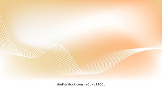Minimal Abstract Orange Gradient Background with White Wave Lines. Modern Wavy Line Background in Warm Gradient Tone.