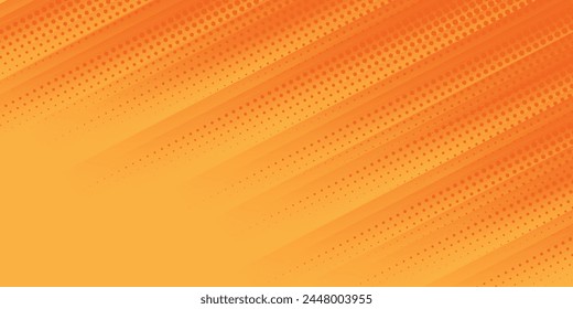 Minimal abstract orange gradient fluid background design with colorful halftone dots. Future geometric patterns with line effect