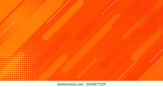 Diseño de fondo fluido degradado naranja abstracto mínimo con puntos de semitono coloridos. Patrones geométricos futuros con efecto de línea. Concepto creativo gráfico de colores brillantes.