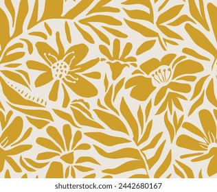 Minimal abstract organic flower and leaf shapes pattern. Collage floral contemporary print.