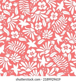 Minimal abstract organic seamless pattern. Contemporary casual artistic print, floral branch doodle style decor. Retro trendy boho decent vector design