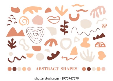 Minimal Abstract organic shapes elements collection. Minimal Modern Collage with ink drawings. Natural Abstractions elements set. Earthy colours palette.