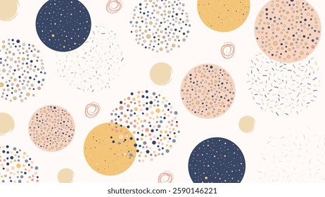 Minimal abstract pattern background featuring hand-drawn dotted circles in pastel shades. Ideal for wallpapers, fabric prints, creative designs, digital art, and modern aesthetics.