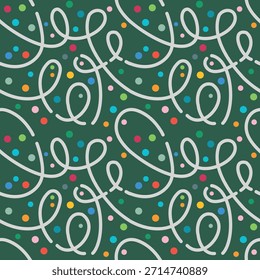 Minimales abstraktes Muster im Stil einer Weihnachtsgirlande. Eine einzige weiße Linie sorgt für eine zarte und elegante festliche Stimmung, perfekt für Verpackungen, Textilien, Dekor und grafische Projekte. 