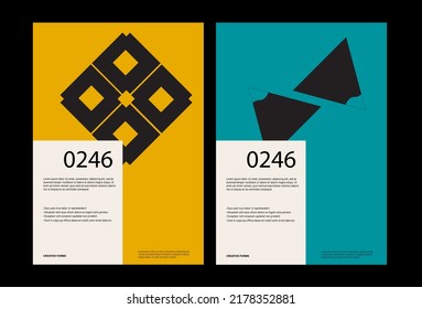 Minimal abstract posters. Bauhaus poster template layout with clean typography and minimal vector pattern with abstract geometric shapes. Great for poster art, album cover prints.