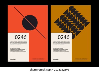 Minimale abstrakte Plakate. Bauhaus Plakatdesign mit sauberer Typografie und minimalem Vektormuster mit abstrakten geometrischen Formen. Ideal für Poster-Art, Albumcover-Ausdrucke.