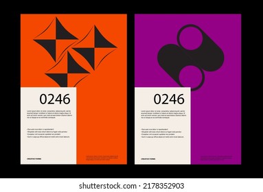 Afiches abstractos mínimos. Diseño de plantillas de afiche Bauhaus con tipografía limpia y un patrón vectorial mínimo con formas geométricas abstractas. Excelente para el arte de afiches, fotos de portada del álbum.