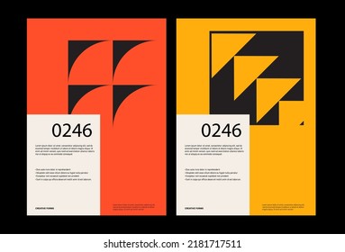 Minimal abstract posters. Bauhaus poster template layout with clean typography and minimal vector pattern with abstract geometric shapes. Great for poster art, album cover prints.