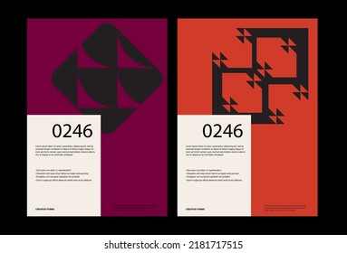 Minimal abstract posters. Bauhaus poster template layout with clean typography and minimal vector pattern with abstract geometric shapes. Great for poster art, album cover prints.