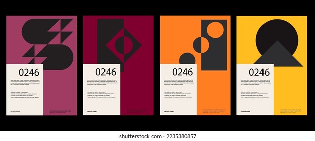 Minimal abstract posters. Bauhaus poster template layout with clean typography and minimal vector pattern with abstract geometric shapes. Great for poster art, album cover prints.