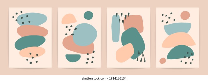 Minimal abstract posters. Geometric organic shapes contemporary art print, trendy set for wall decor. Vector design