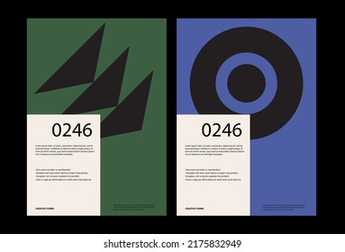 Afiches abstractos mínimos. Diseño de plantillas de afiche Bauhaus con tipografía limpia y un patrón vectorial mínimo con formas geométricas abstractas. Excelente para el arte de afiches, fotos de portada del álbum.