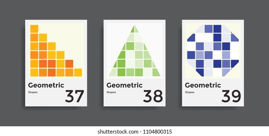 Minimal abstract posters set. Covers templates collection with graphic geometric shapes elements. Applicable for brochures, covers and banners. Vector illustrations