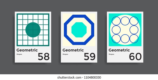 Minimal abstract posters set. Covers templates collection with graphic geometric shapes elements. Applicable for brochures, covers and banners. Vector illustrations