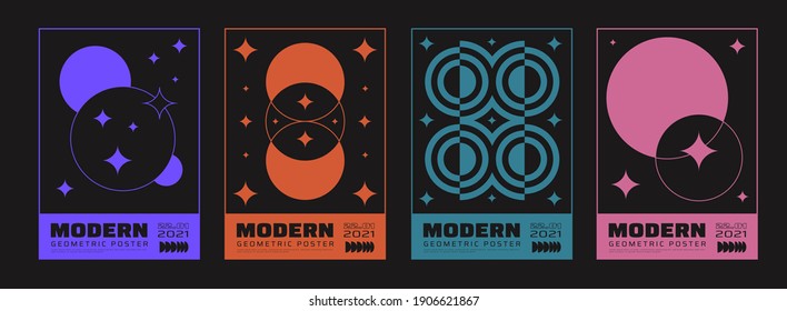 Minimal abstract posters set. Swiss Design composition with geometric shapes. Modern pattern.