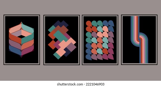 Minimal abstract posters set. Swiss Design composition with geometric shapes. Modern pattern.A set of trendy colorful aesthetic geometric backgrounds. Collection of groovy posters 70s.