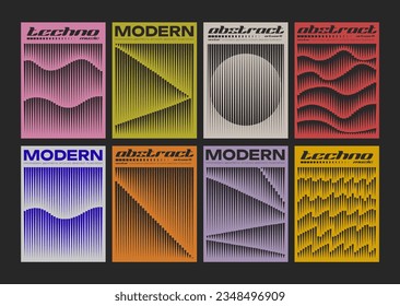 Minimal abstract posters set. Swiss Design. Modern Pattern. Striped Wavy Geometric Background. Futuristic Cover. svg