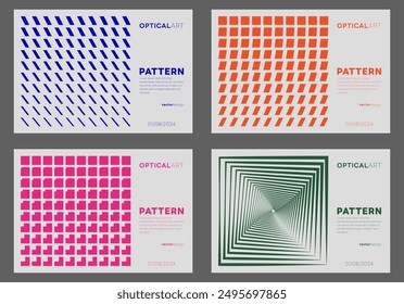 Conjunto de pósters Abstractas mínimos. Diseño suizo. Patrón moderno. Fondo de ilusión óptica.