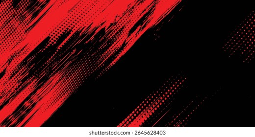 Mínimo Abstractas rojo Grunge Scratch Plantilla de fondo. Ilustración vectorial de estilo deportivo de cómics de arte pop de puntos