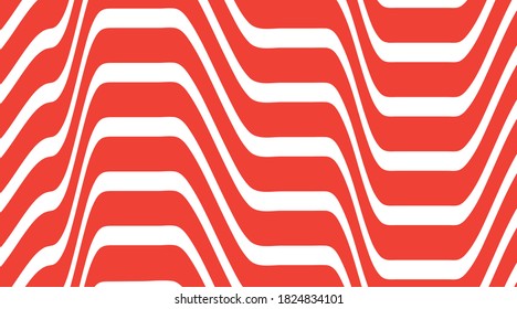 Minimal abstract red and white background. Red wavy line pattern. Optical art, opart lines. Modern geometric waves and lines design vector template element