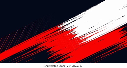 Abstrato mínimo vermelho e branco quadro esportes Grunge Design no fundo escuro
