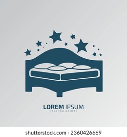 Minimal or abstract room bed logo vector icon silhouette isolated on black background