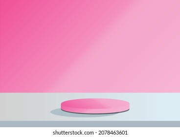 Minimal abstract scene with geometric patterns. Cylinder podium in pink background. Product presentation mockup. Cosmetic product display. Podium. Podium or podium, 3d vector.