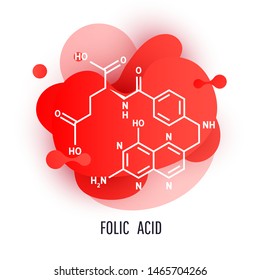 Minimal abstract shape fluid and liquid gradient colorful dynamic design element with folic acid. Folic acid structural formula
