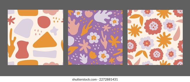 Las formas abstractas mínimas se configuran de forma transparente. Colección de fondo orgánico de diseño contemporáneo con elementos florales y geométricos. Ilustración vectorial de repetición