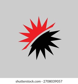 Mínimo abstrato forma pontiaguda em preto e vermelho, adequado para branding, ícone e design de logotipo moderno.