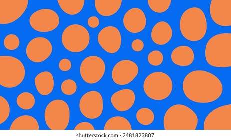 Minimal Abstract Spotted Background. 1920x1080 ratio orange blue social media template with hand drawn circle round shapes. Vector illustration.