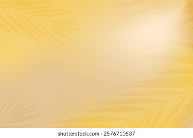Minimal abstract summer background. Palm leaf shadow on yellow background, top view, copy space
