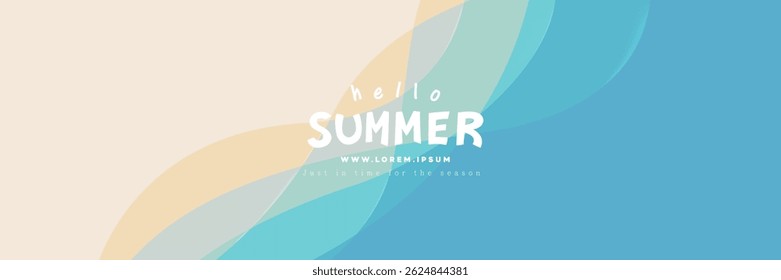 Minimal abstract summer banner with soft wave shapes in pastel blue and beige tones. Ideal for web headers, promotions, and seasonal designs.