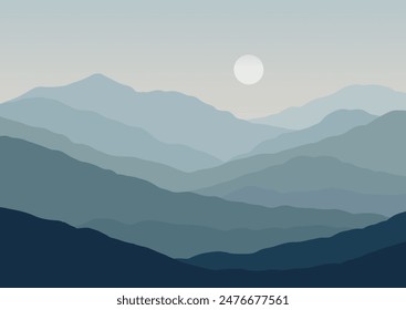 Minimal abstract sunset mountain landscape background design