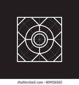 Minimal abstract symbol. Sacred geometry. Black background. Stock vector.