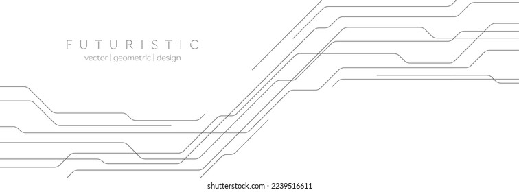 Minimal abstract technology geometric background. Grey circuit board lines vector banner design