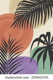 Resumen Mínimo De La Impresión De Leaf Tropical. Vintage, Pintura Botánica con Selva en Estilo Retro. Impresión de interiores y tejidos. Fondo natural exótico en colores apagados