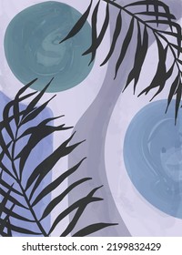 Minimal Abstract Tropical Leaf Art Print. Vintage, Botanical Painting with Jungle in Retro Style. Printing for interior and fabric. Exotic natural background in muted colors