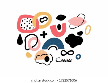 Minimal abstract t-shirt design. Circle vector shapes on white background. Modern shape trendy geometric texture. Doodle art illustration, graphic design. Simple round elements, create sign infinity.