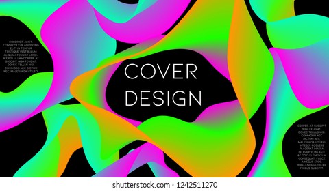 Minimal abstract vector background with memphis elements.  Bright gradient geometric cover design. 3d fluid shapes, lines composition. Brochure templates set. Party flyer. Abstract lines.