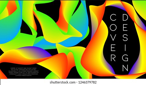Minimal abstract vector background with memphis elements.  Wavy gradient geometric cover design. 3d fluid shapes, lines composition. Invitation templates set.  Music festival poster. Abstract lines.