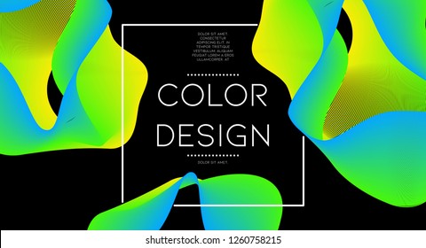 Minimal abstract vector background with memphis elements.  Wavy gradient geometric cover design. 3d fluid shapes, lines composition. Poster templates set. Party flyer. Abstract lines.