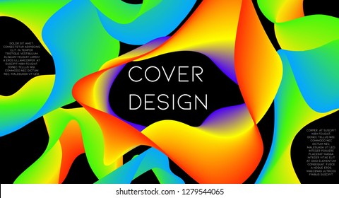 Minimal abstract vector background with memphis elements.  Colorful gradient geometric cover design. 3d shapes, liquid lines. Header templates set. Corporate style. Abstract lines.
