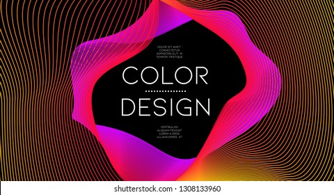 Minimal abstract vector background with memphis elements.  Bright gradient geometric cover design. 3d fluid shapes, lines composition. Cards templates set. Event placard. Abstract lines.